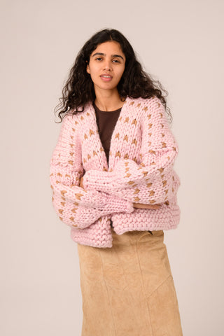 Pink Dottie Chunky Knit Cardigan