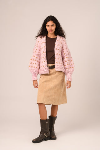 Pink Dottie Chunky Knit Cardigan