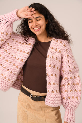 Pink Dottie Chunky Knit Cardigan