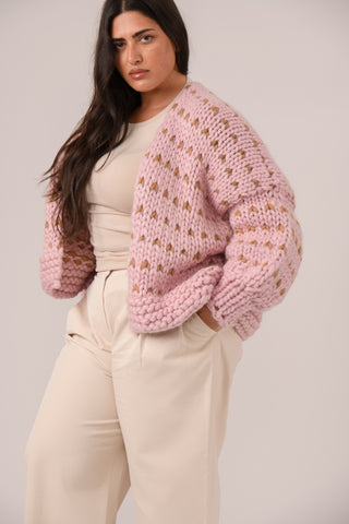 Pink Dottie Chunky Knit Cardigan