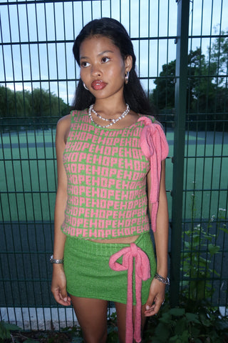 Green and Pink Knit Mini Skirt