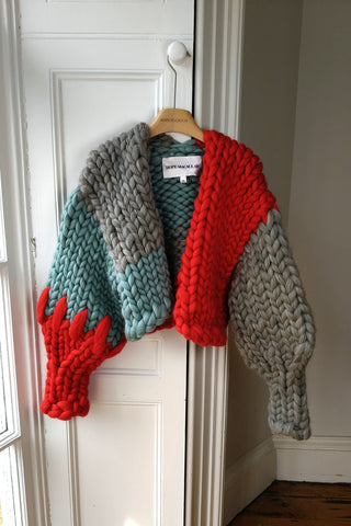 1of1 Red, Grey & Teal Colossal Knit Cardigan S/M (Sample)