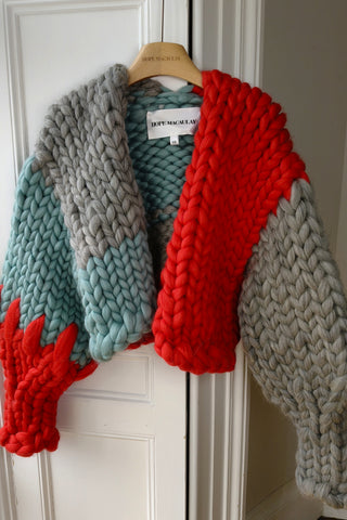 1of1 Red, Grey & Teal Colossal Knit Cardigan S/M (Sample)