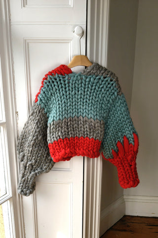 1of1 Red, Grey & Teal Colossal Knit Cardigan S/M (Sample)