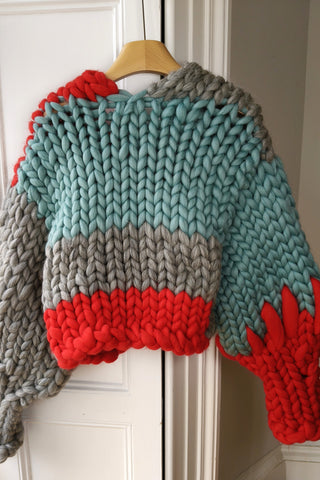 1of1 Red, Grey & Teal Colossal Knit Cardigan S/M (Sample)