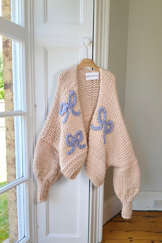 Cream Bow Chunky Knit Cardigan XXL (Sample)