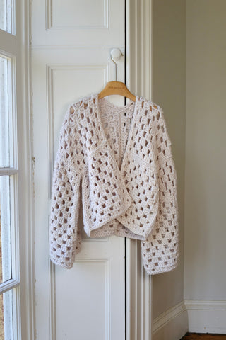 White Crochet Knit Cardigan S/M (Sample)