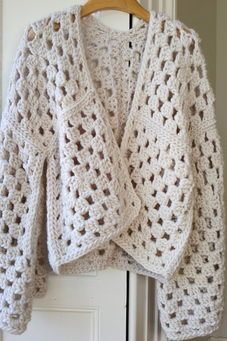 White Crochet Knit Cardigan S/M (Sample)
