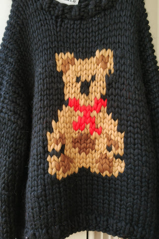 Teddy Bear Chunky Knit Sweater in Black L/XL (Discontinued Sample)