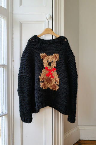 Teddy Bear Chunky Knit Sweater in Black L/XL (Discontinued Sample)