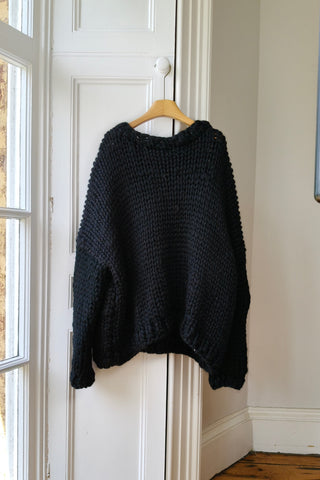 Teddy Bear Chunky Knit Sweater in Black L/XL (Discontinued Sample)
