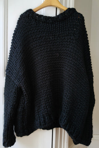 Teddy Bear Chunky Knit Sweater in Black L/XL (Discontinued Sample)