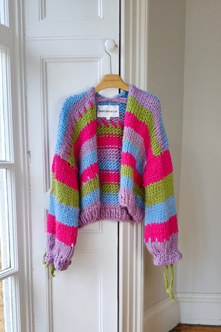 Stripy Green Bow Chunky Knit Cardigan M (Sample)