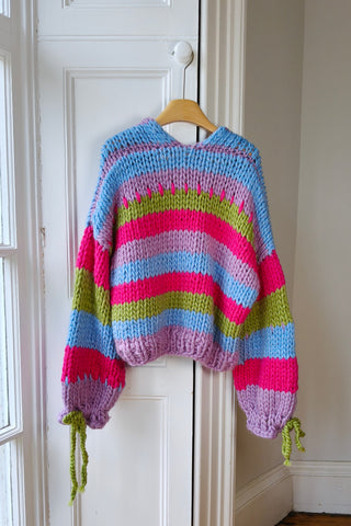 Stripy Green Bow Chunky Knit Cardigan M (Sample)