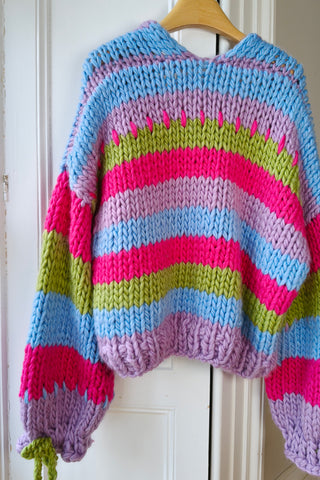 Stripy Green Bow Chunky Knit Cardigan M (Sample)