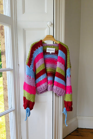 Stripy Blue Bow Chunky Knit Cardigan M (Sample)