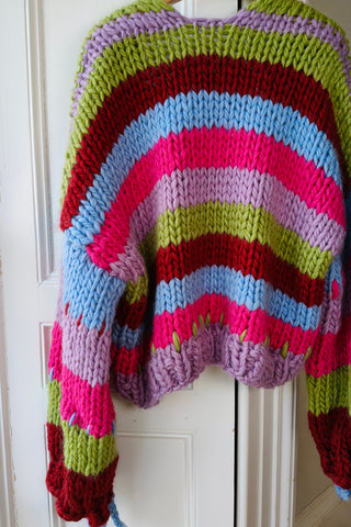 Stripy Blue Bow Chunky Knit Cardigan M (Sample)