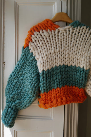 1of1 Orange, White & Teal Colossal Knit Cardigan S/M (Sample)