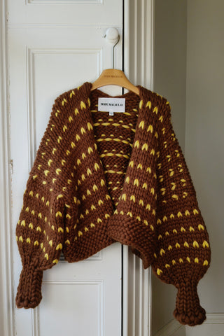 Chocolate Polka Dot Chunky Knit Cardigan S/M (Sample)