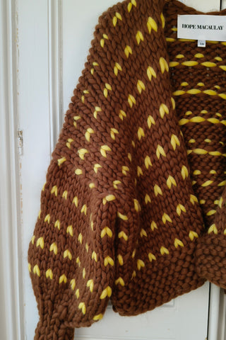 Chocolate Polka Dot Chunky Knit Cardigan S/M (Sample)