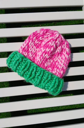 Green & Pink Irish Alpaca Beanie Hat (Sample)