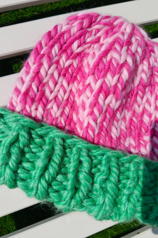 Green & Pink Irish Alpaca Beanie Hat (Sample)