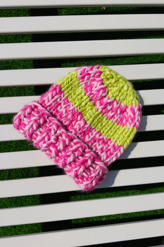 Pink & Citrus Stripe Irish Alpaca Beanie Hat (Sample)