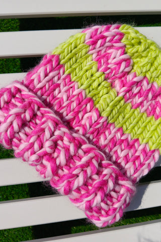 Pink & Citrus Stripe Irish Alpaca Beanie Hat (Sample)