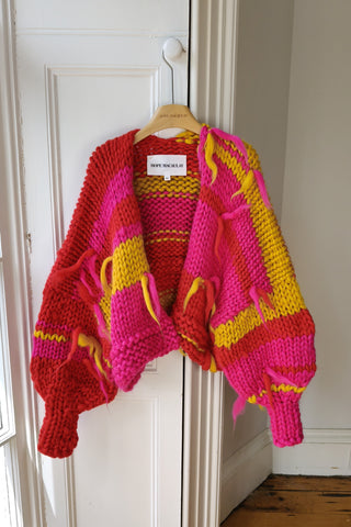 Red Stripe Chunky Knit Cardigan M/L (Sample)