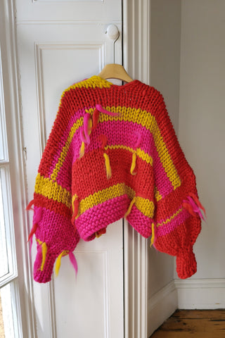 Red Stripe Chunky Knit Cardigan M/L (Sample)
