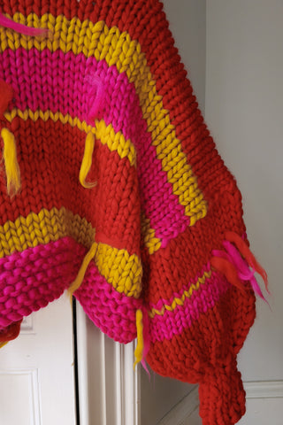 Red Stripe Chunky Knit Cardigan M/L (Sample)