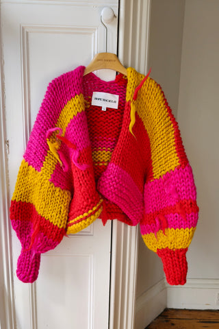 Red Stripe Chunky Knit Cardigan S/M (Sample)
