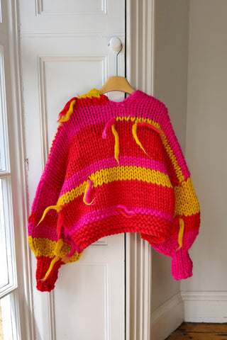 Red Stripe Chunky Knit Cardigan S/M (Sample)