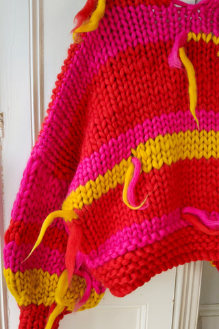 Red Stripe Chunky Knit Cardigan S/M (Sample)