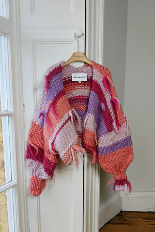 Pink Stripe Chunky Knit Cardigan S/M (Sample)