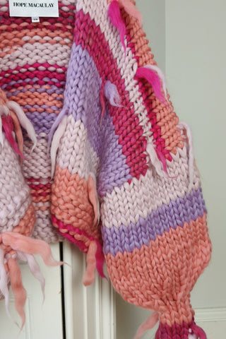 Pink Stripe Chunky Knit Cardigan S/M (Sample)