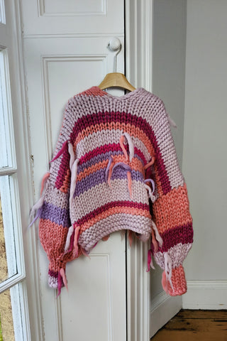 Pink Stripe Chunky Knit Cardigan S/M (Sample)