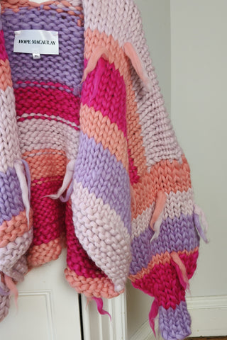 Pink Stripe Chunky Knit Cardigan M/L (Sample)
