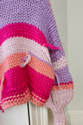 Pink Stripe Chunky Knit Cardigan M/L (Sample)