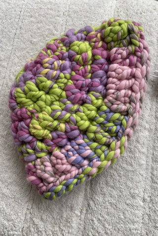 1of1 Hand-Spun Green and Purple Chunky Knit Mushroom Hat (Sample)
