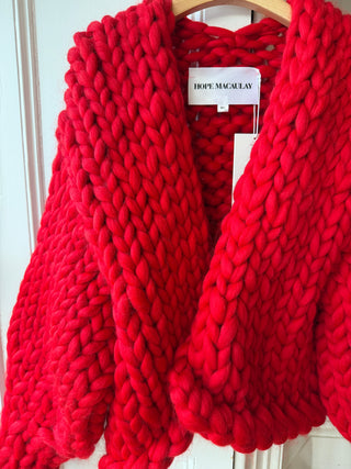 Red Colossal Knit Cardigan (Corriedale Wool Sample)