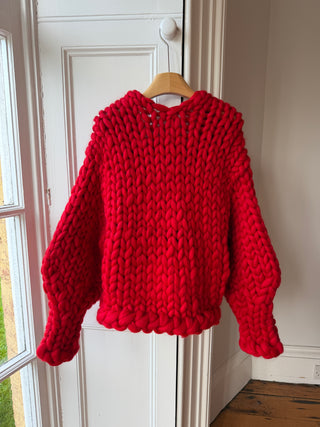Red Colossal Knit Cardigan (Corriedale Wool Sample)