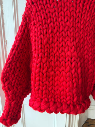 Red Colossal Knit Cardigan (Corriedale Wool Sample)