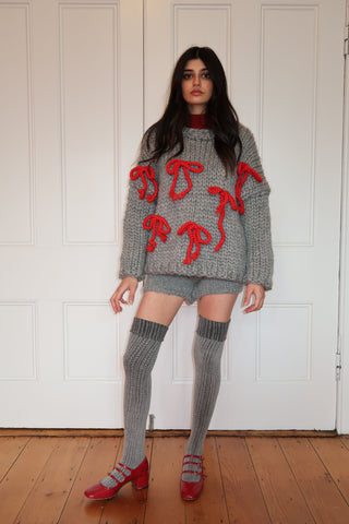Grey Bow Chunky Knit Sweater M/L (Sample)