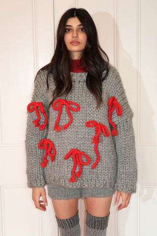 Grey Bow Chunky Knit Sweater M/L (Sample)