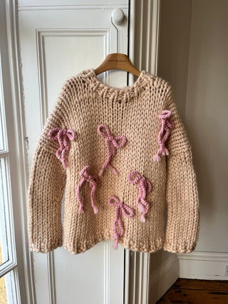 Cream Bow Chunky Knit Sweater (Sample)