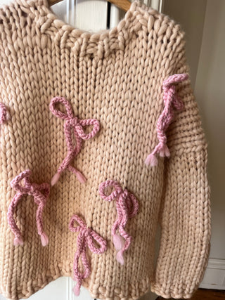 Cream Bow Chunky Knit Sweater (Sample)