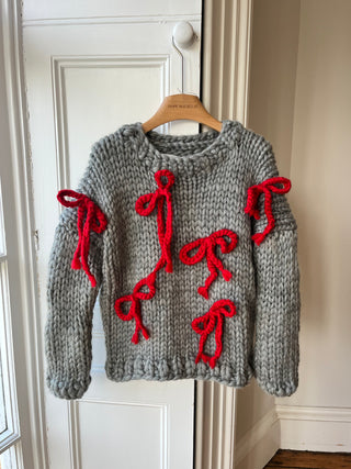 Grey Bow Chunky Knit Sweater (Sample)