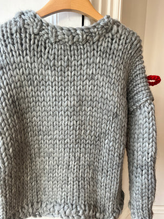 Grey Bow Chunky Knit Sweater (Sample)