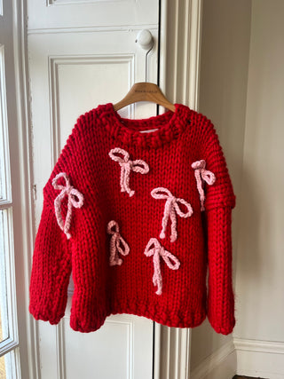 Red Bow Chunky Knit Sweater (Sample)